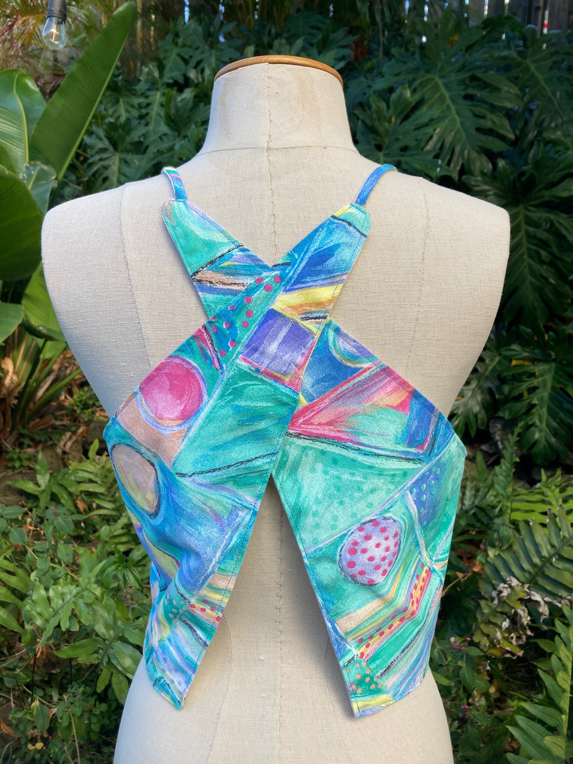 Reversible X Back Top - Size 10 - Pastel and Pale Leaves