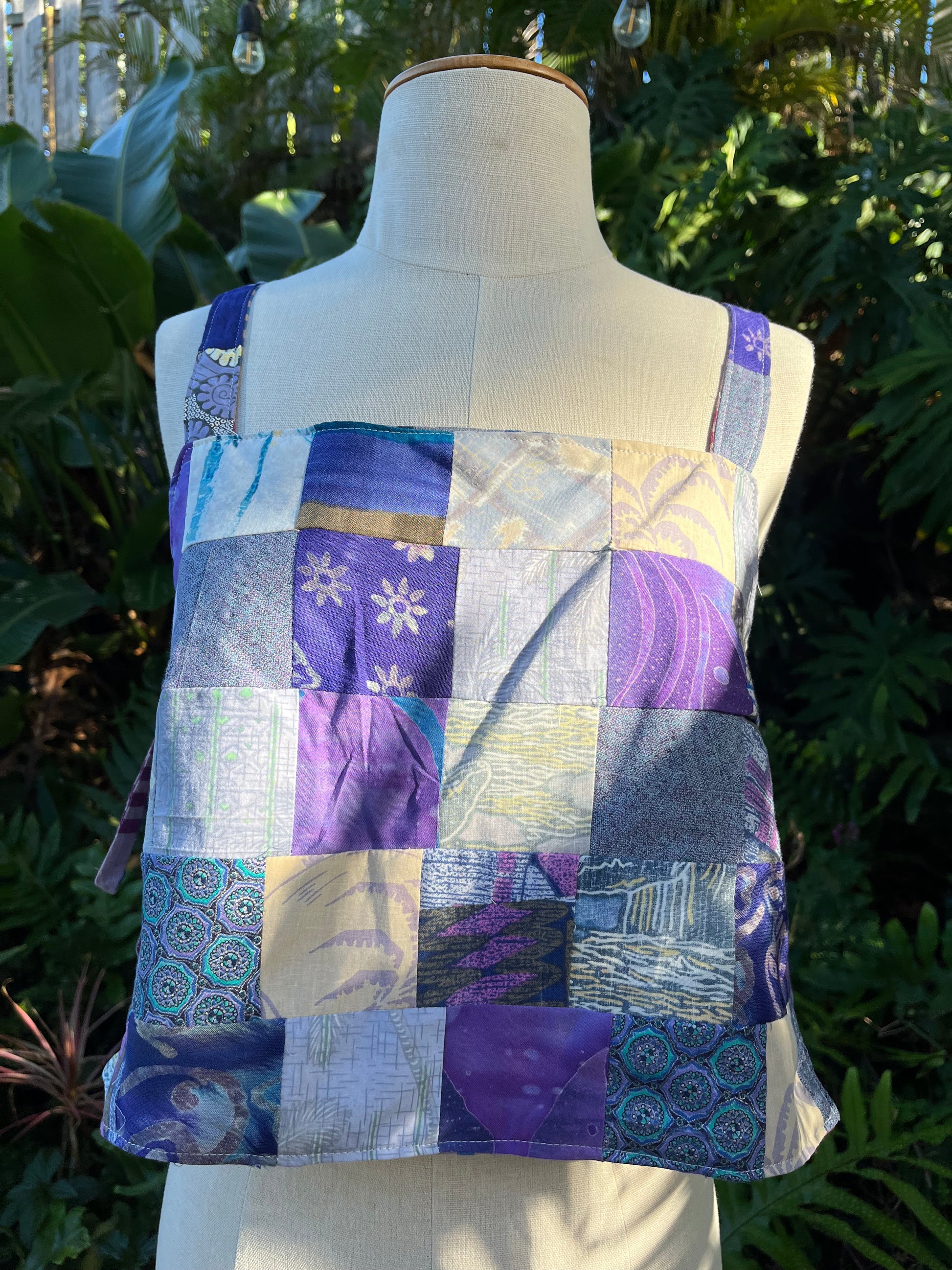 Reversible Quilted Side Tie Tank Top - Size 6 - Purple Patchwork