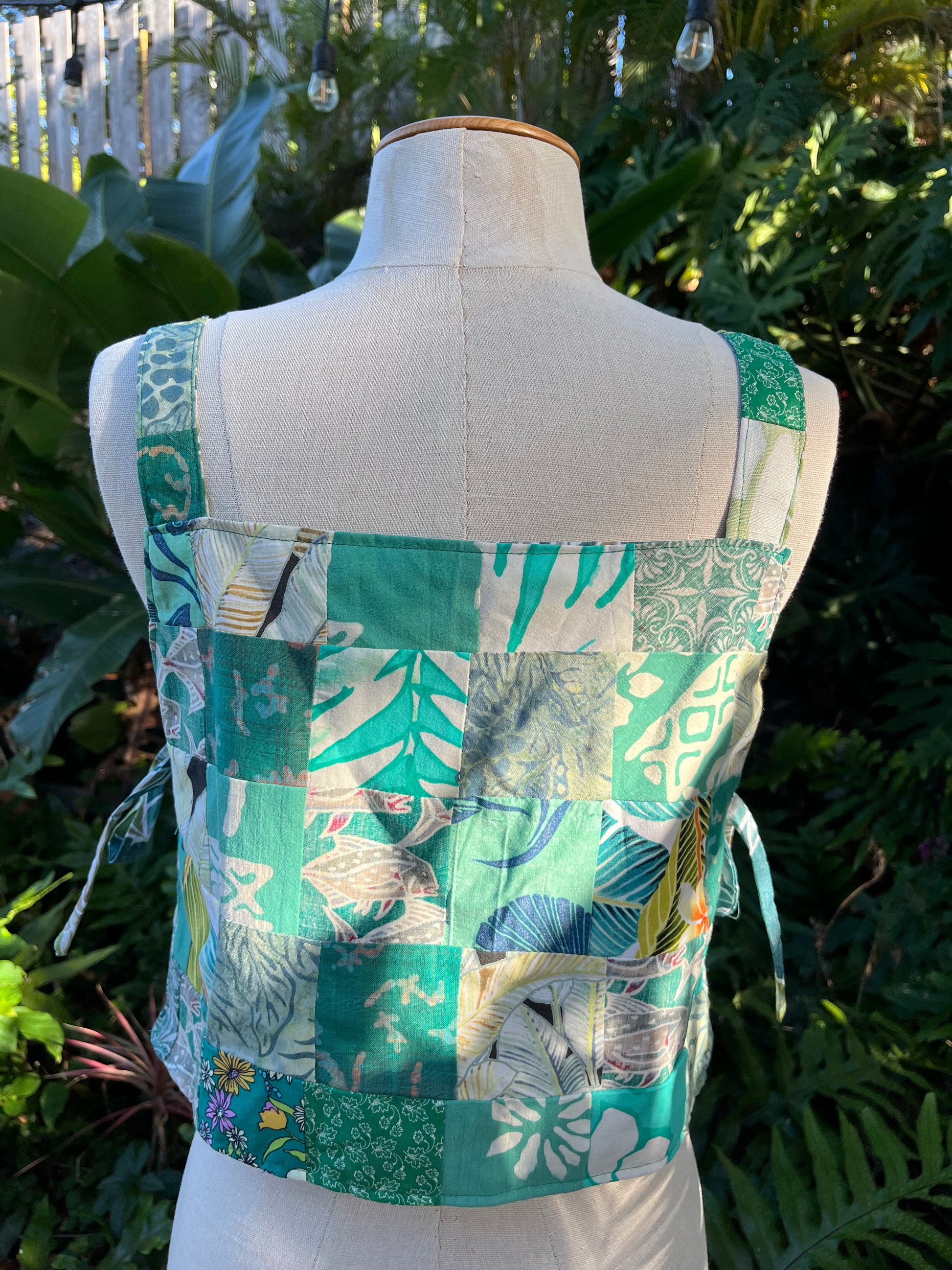 Reversible Quilted Side Tie Tank Top - Size 8 - Green Patchwork