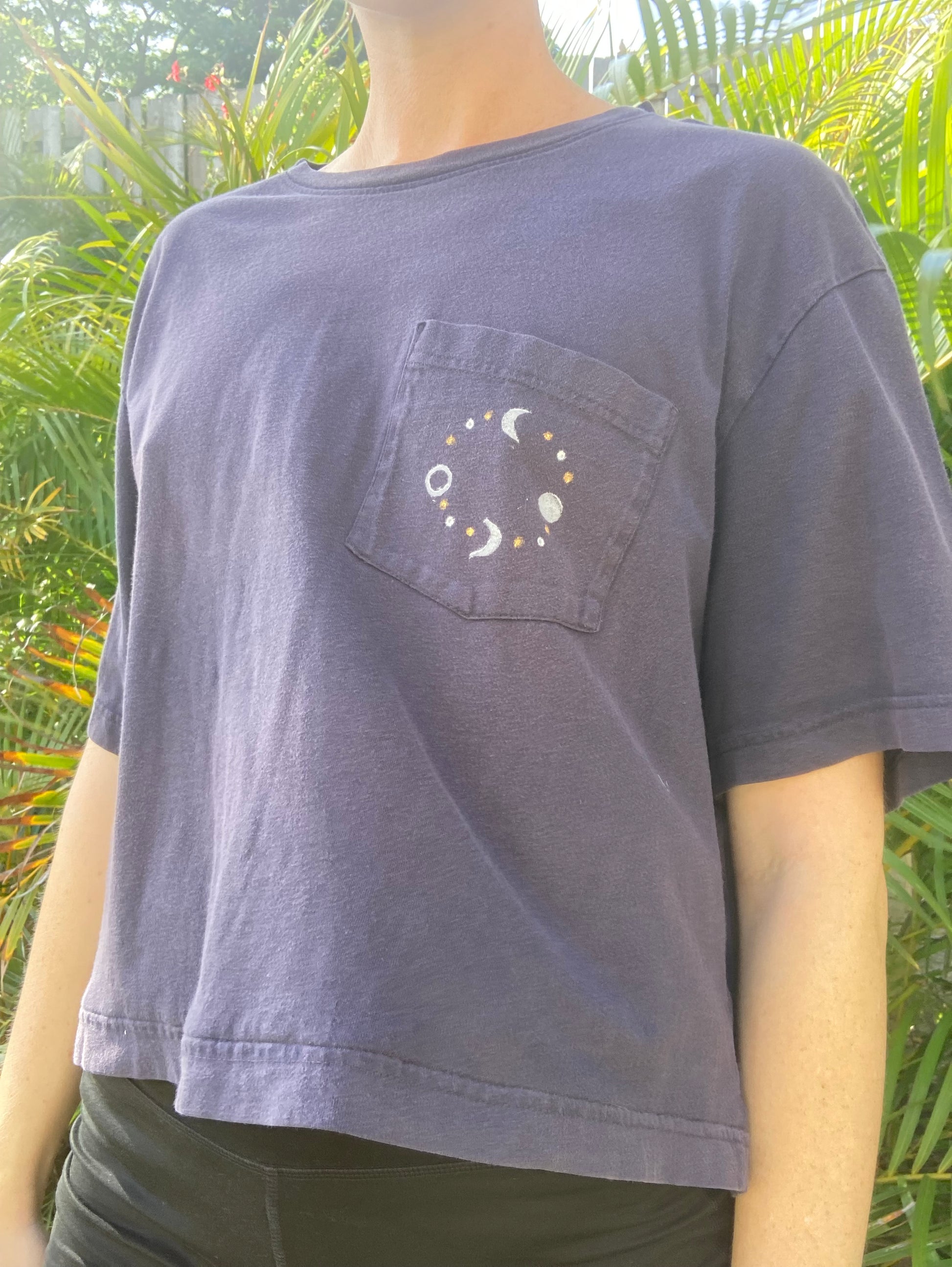 Moon Phase Hand Stamped Tee - Navy