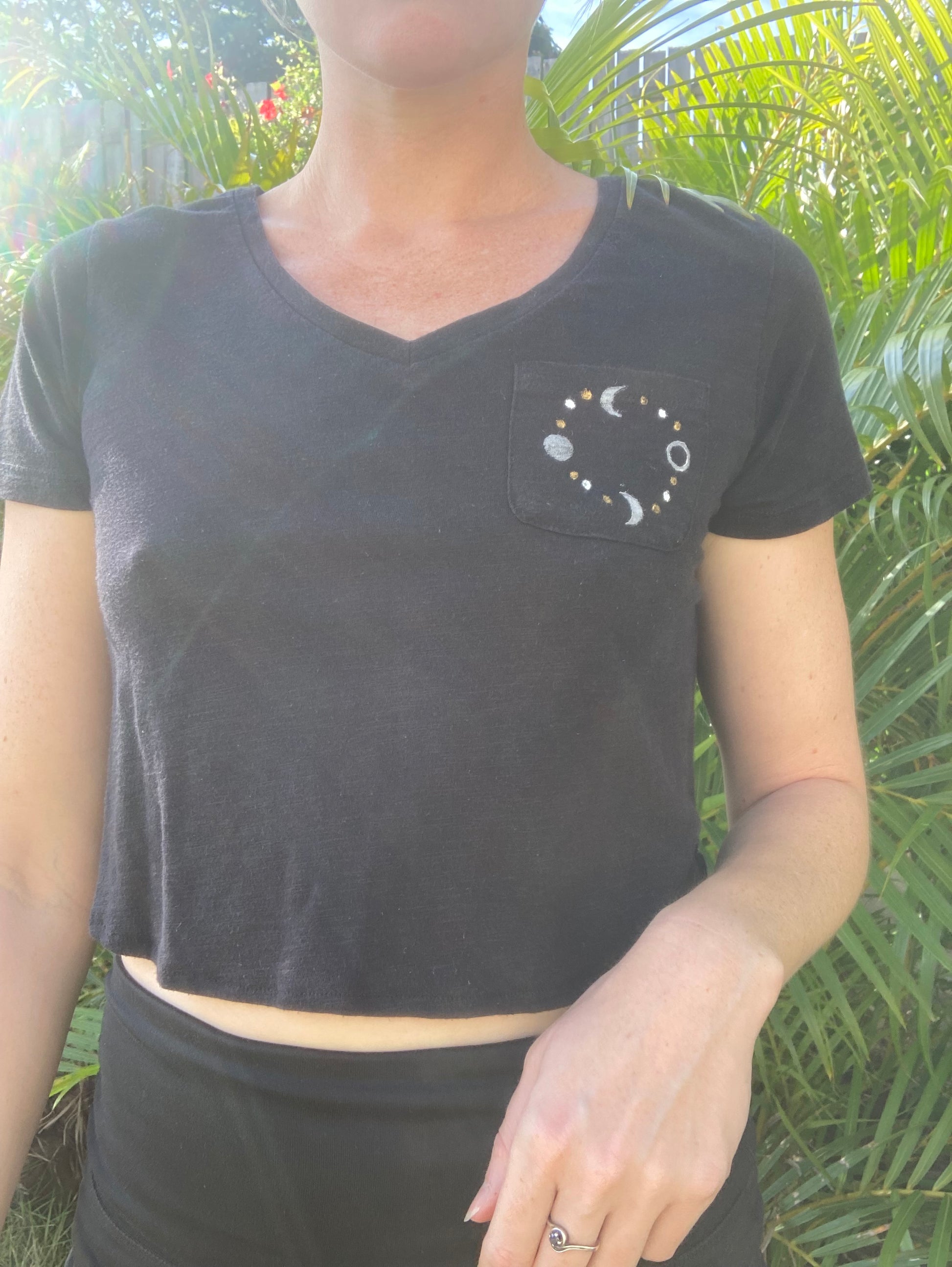 Moon Phase Hand Stamped Tee - Black