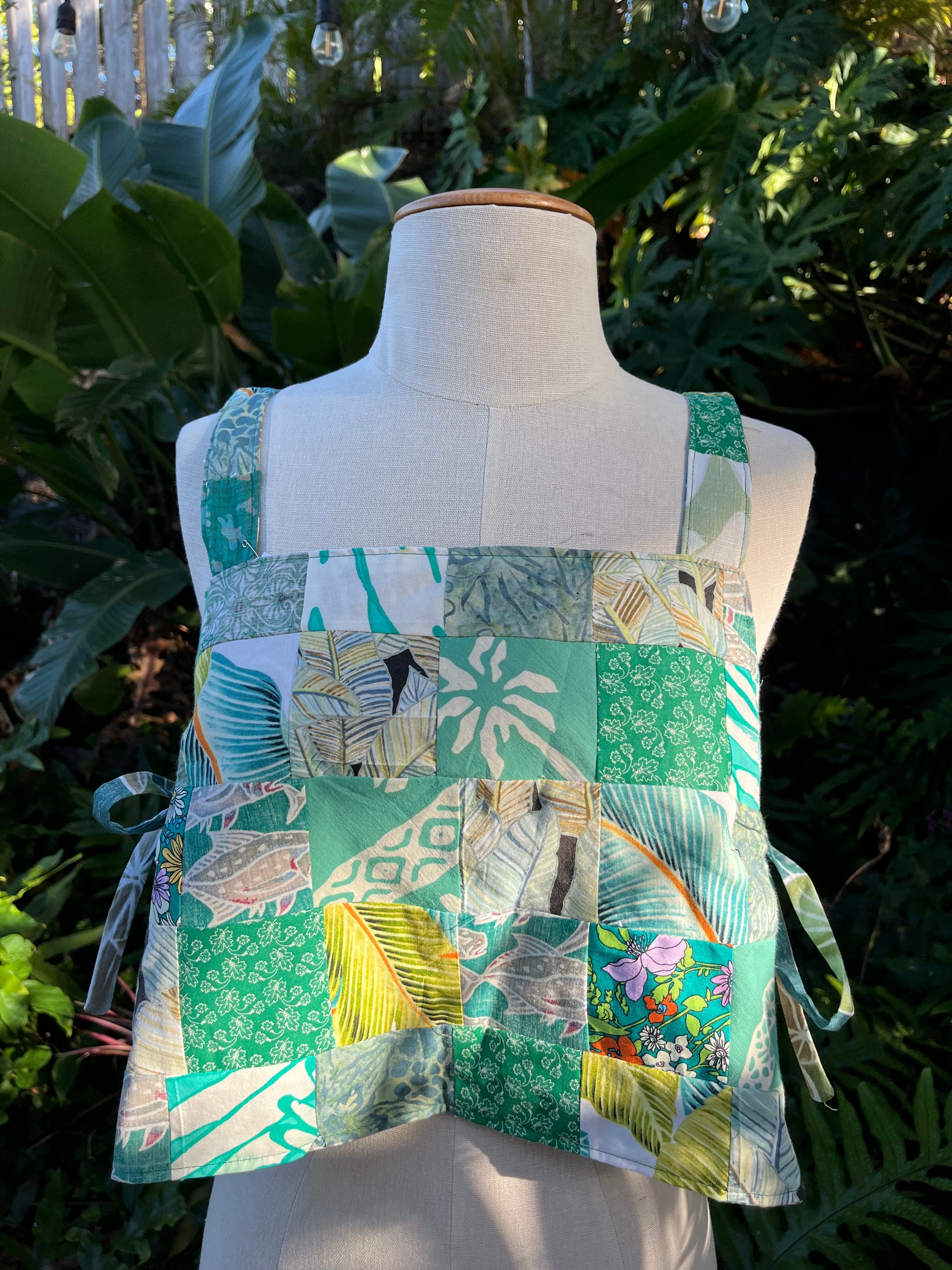 Reversible Quilted Side Tie Tank Top - Size 8 - Green Patchwork