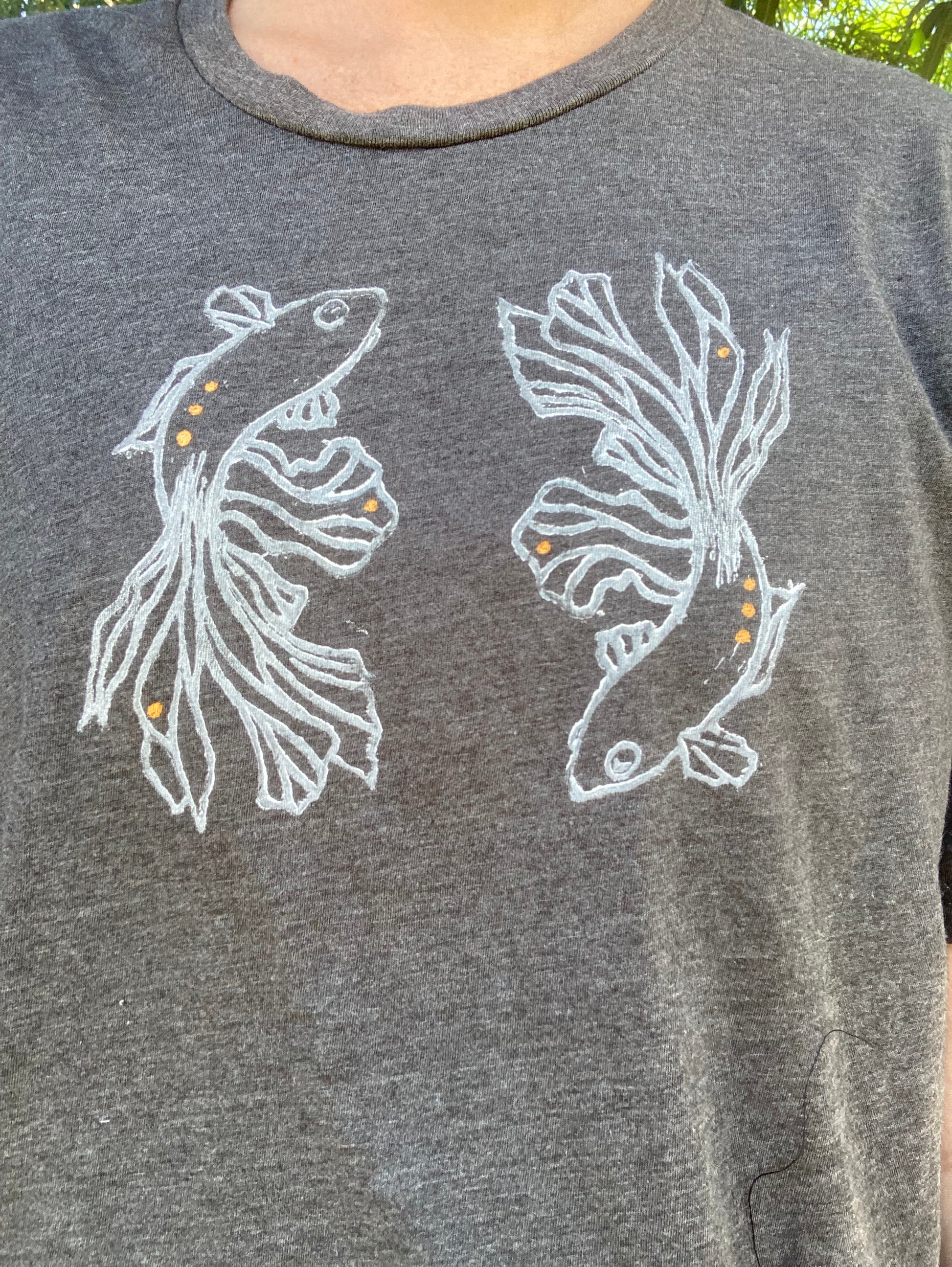 Beta Fish Hand Stamped Tee - Grey