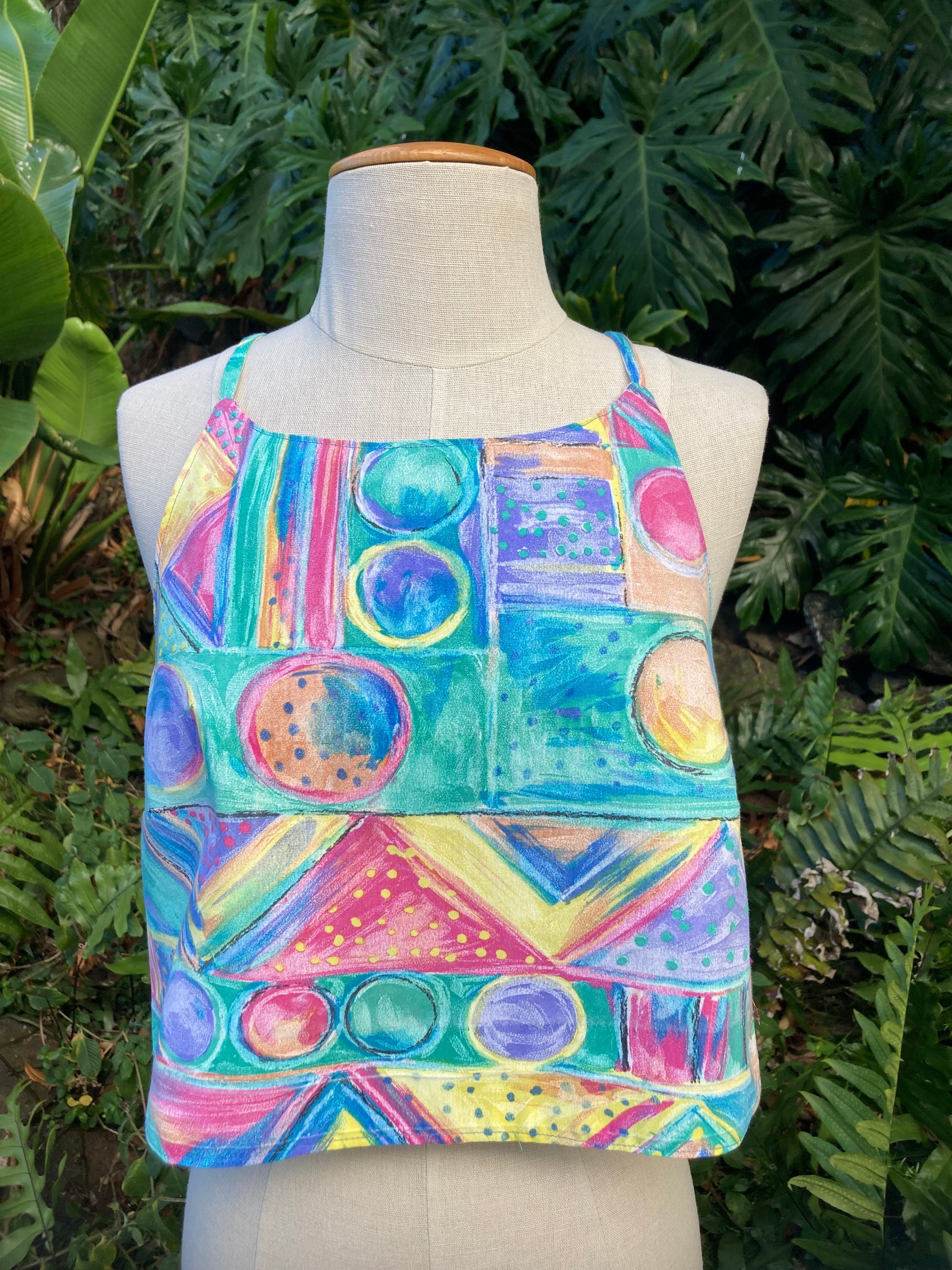 Reversible X Back Top - Size 10 - Pastel and Pale Leaves