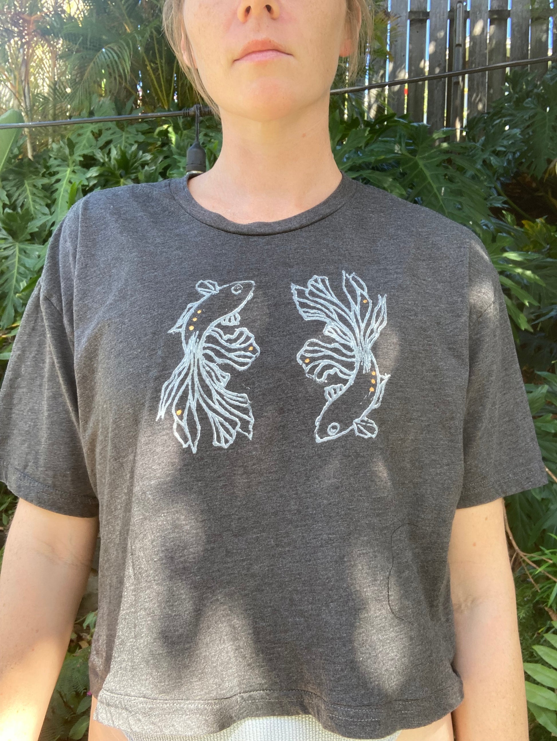 Beta Fish Hand Stamped Tee - Grey