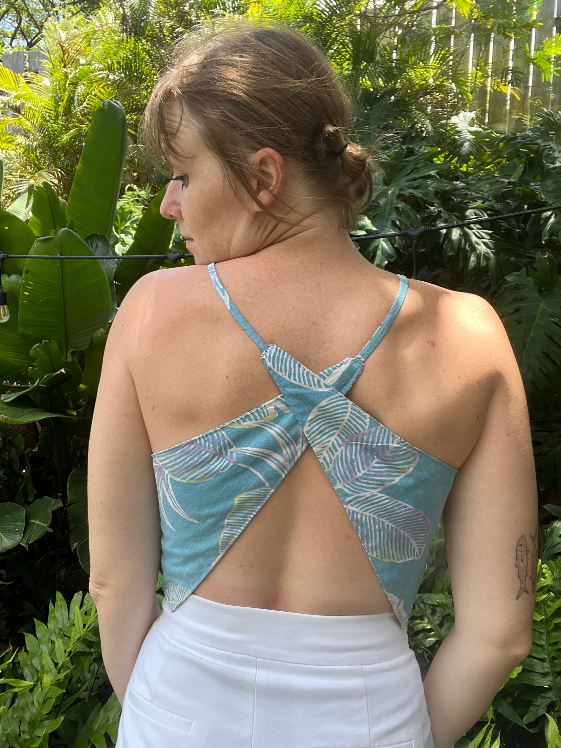 Reversible X Back Top - Size 4 - Blue Botanical