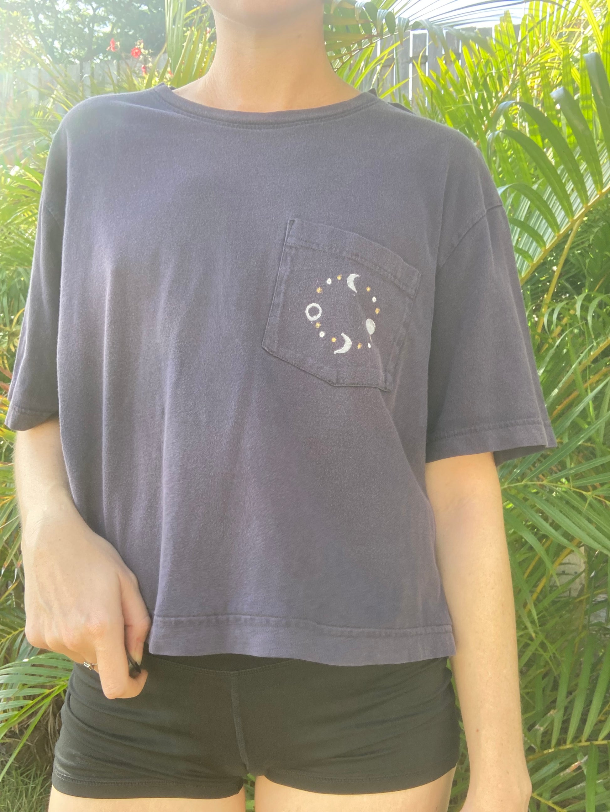 Moon Phase Hand Stamped Tee - Navy