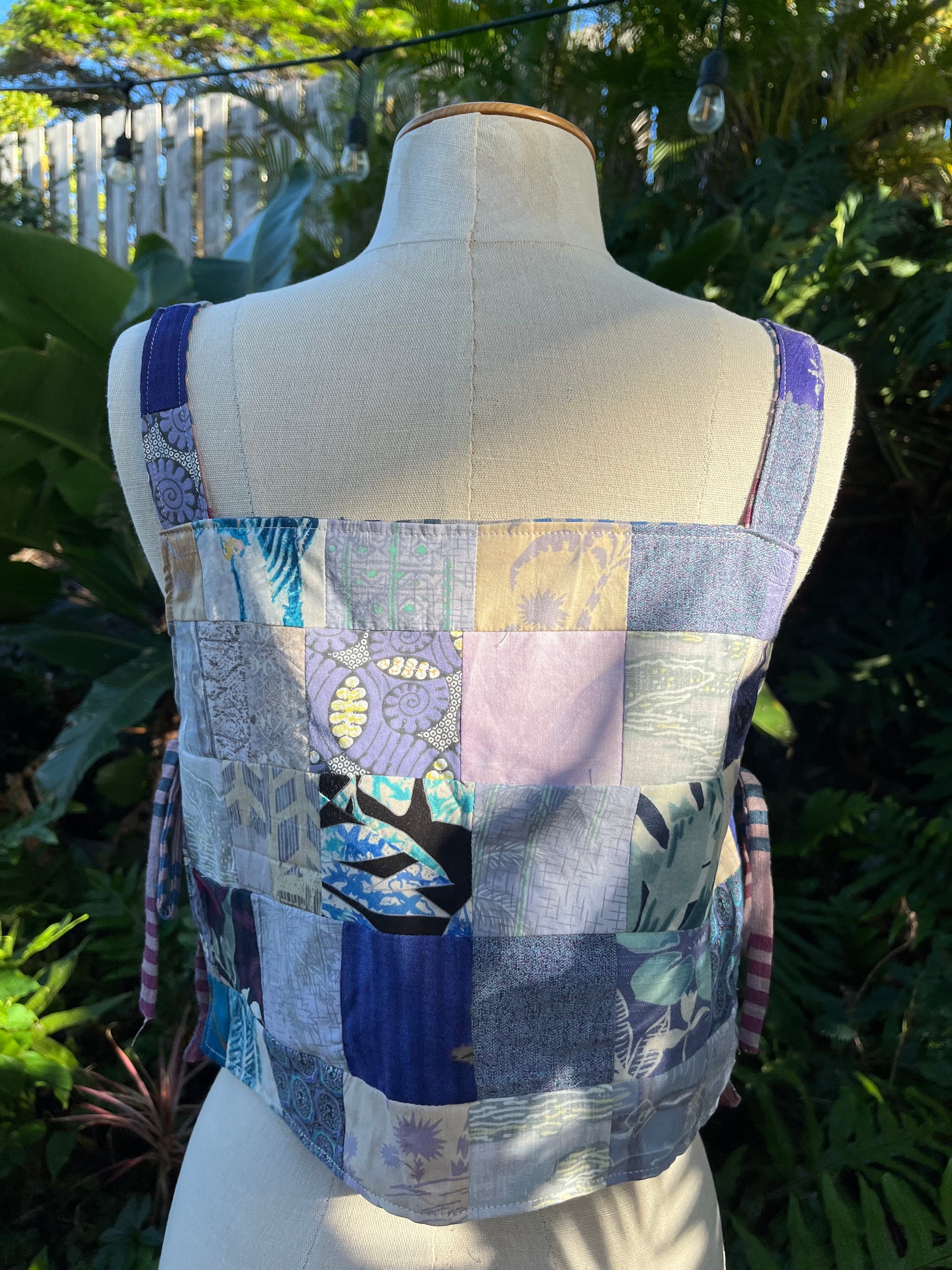 Reversible Quilted Side Tie Tank Top - Size 6 - Purple Patchwork