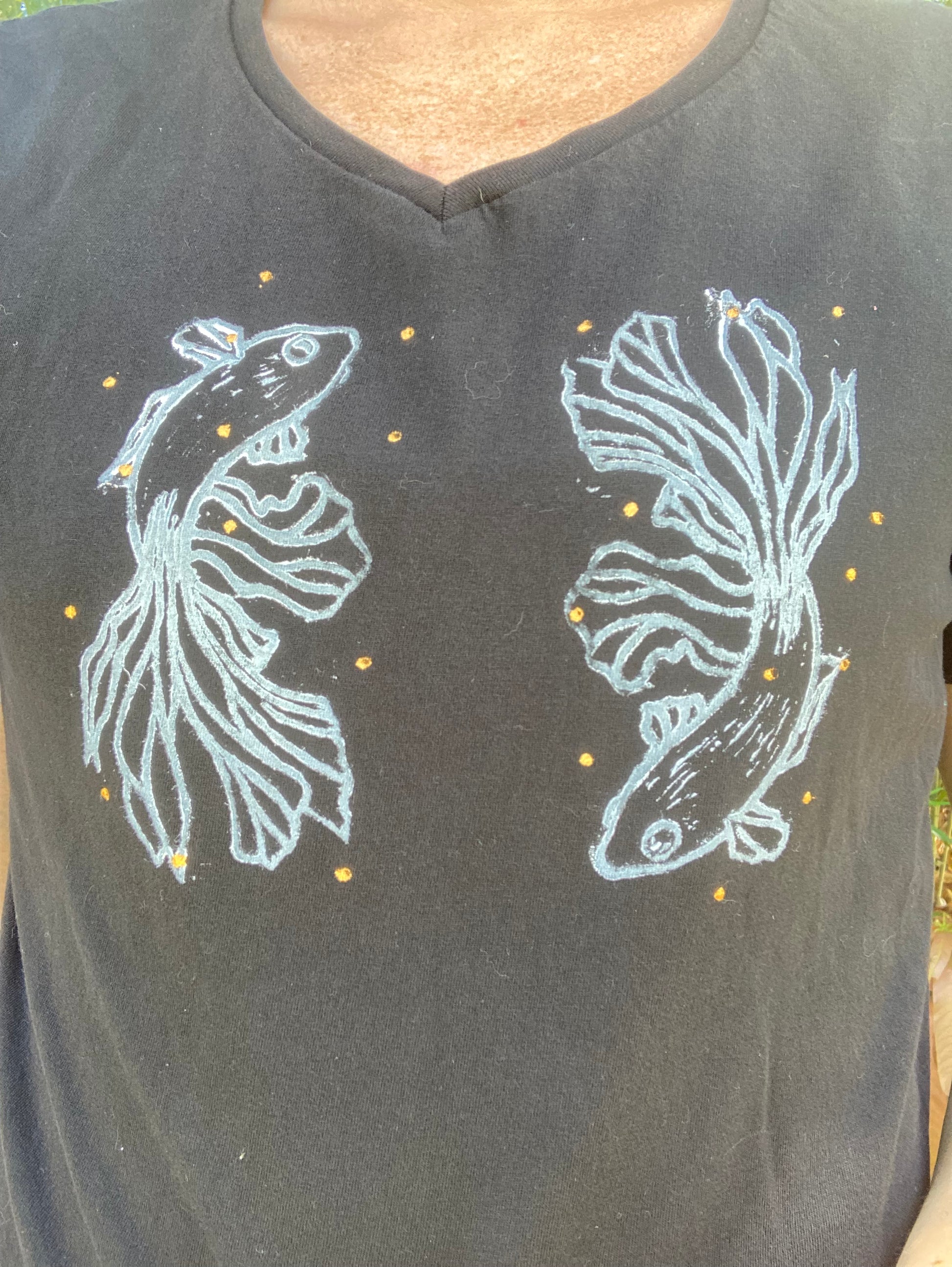 Beta Fish Hand Stamped V Neck