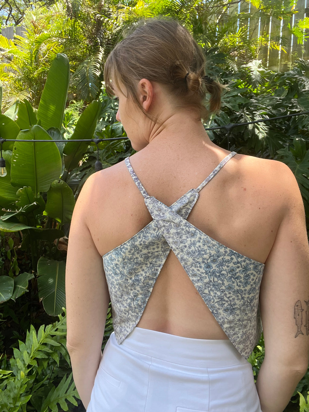 Reversible X Back Top - Size 4 - Blue Botanical