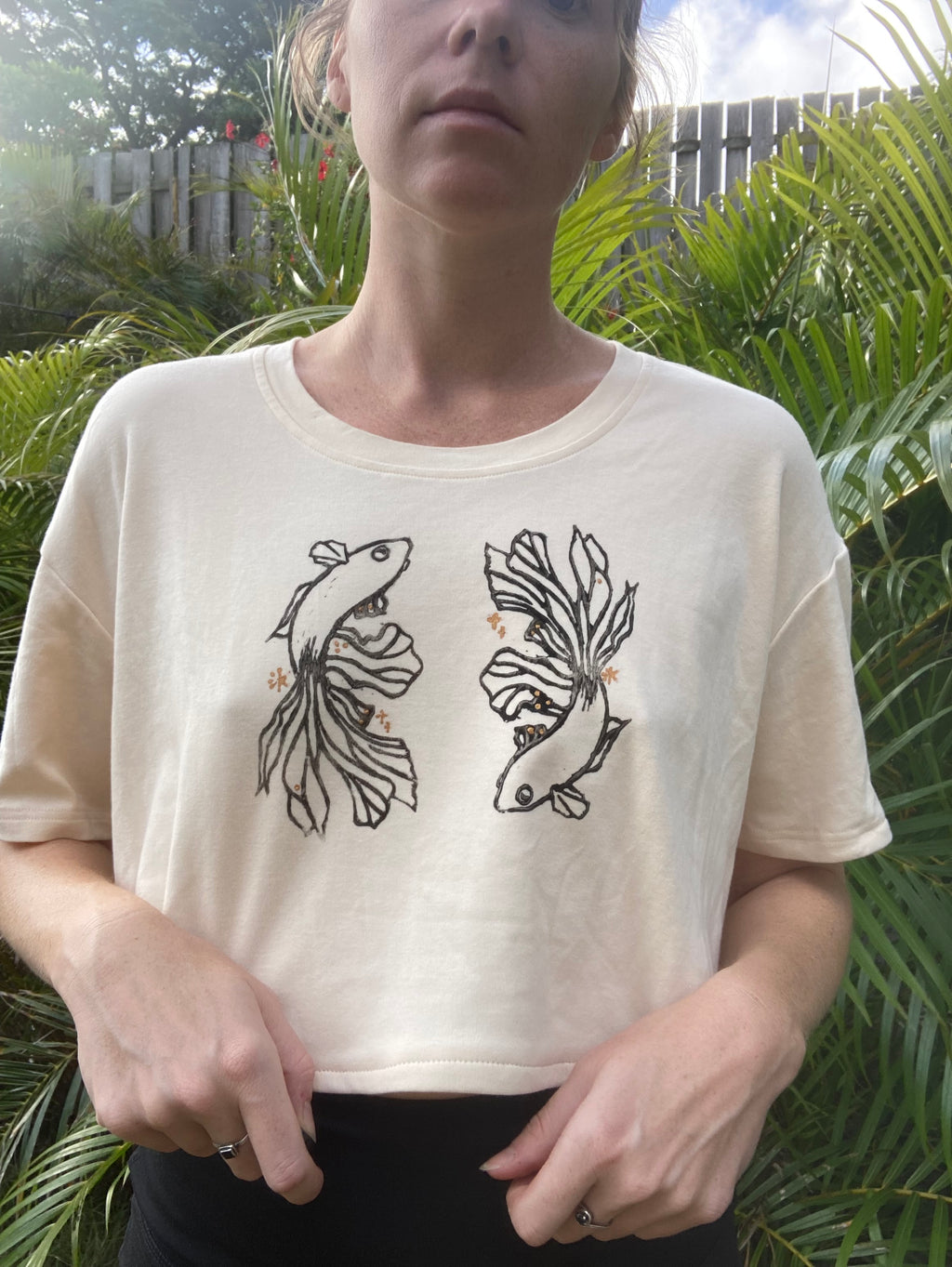 Beta Fish Hand Stamped Tee - Cream