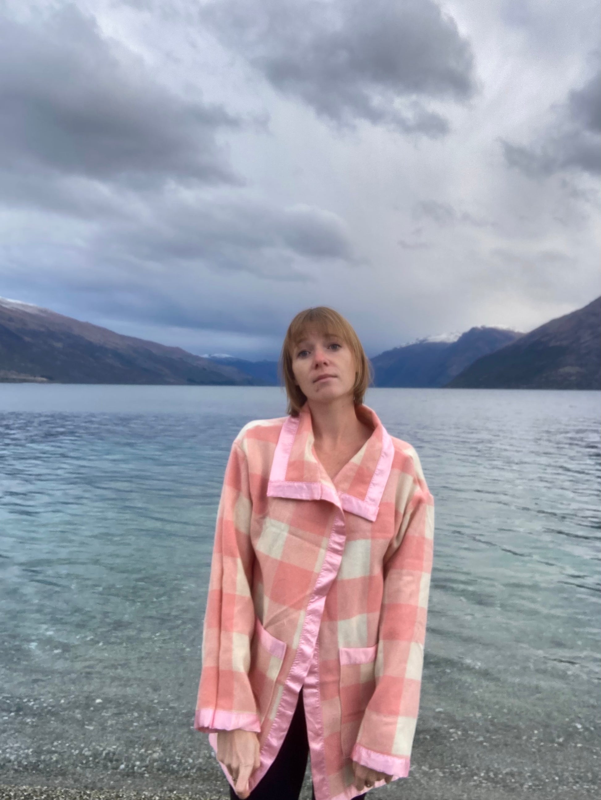 Blanket Coat - S - Pink Check