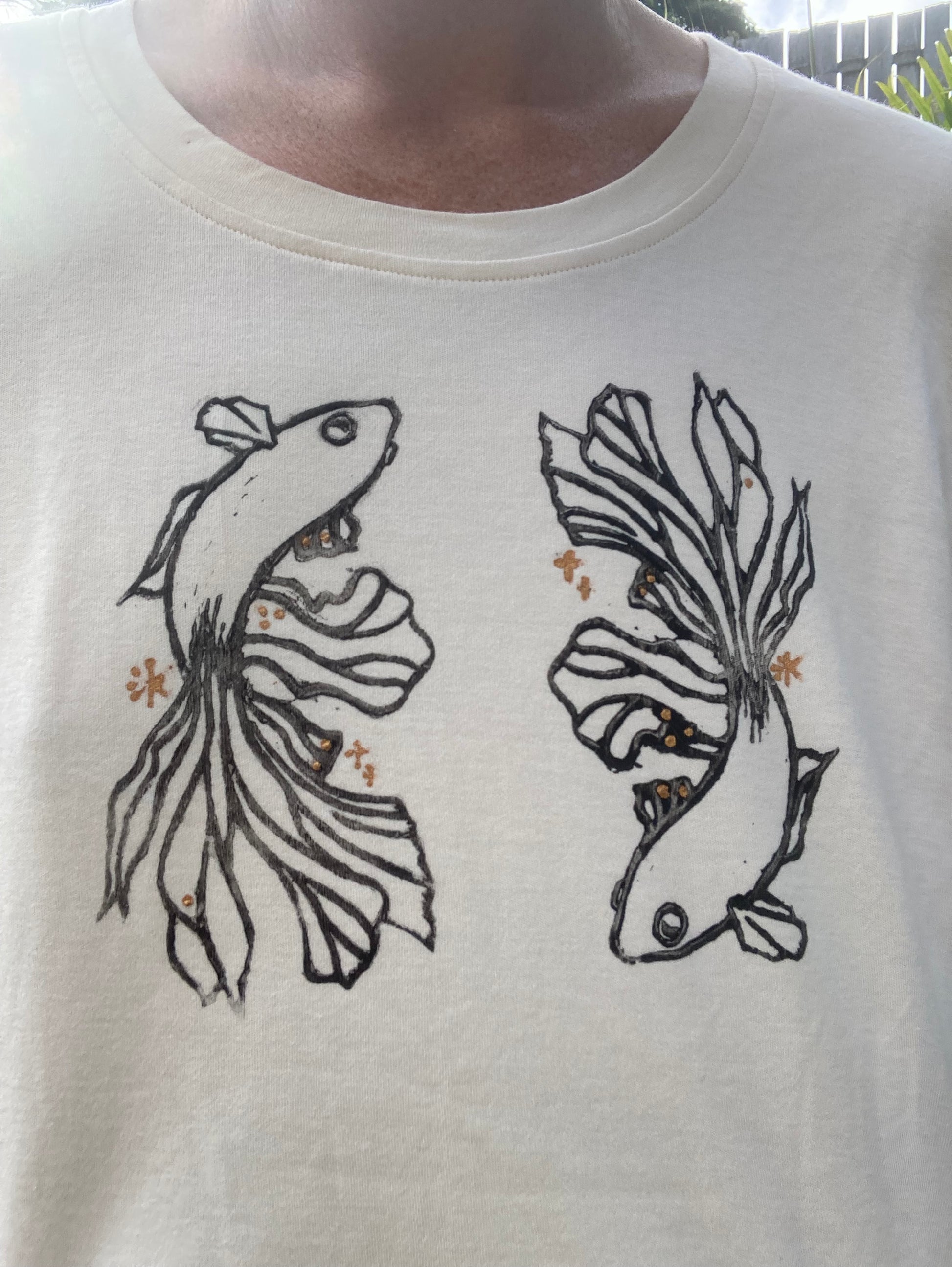 Beta Fish Hand Stamped Tee - Cream