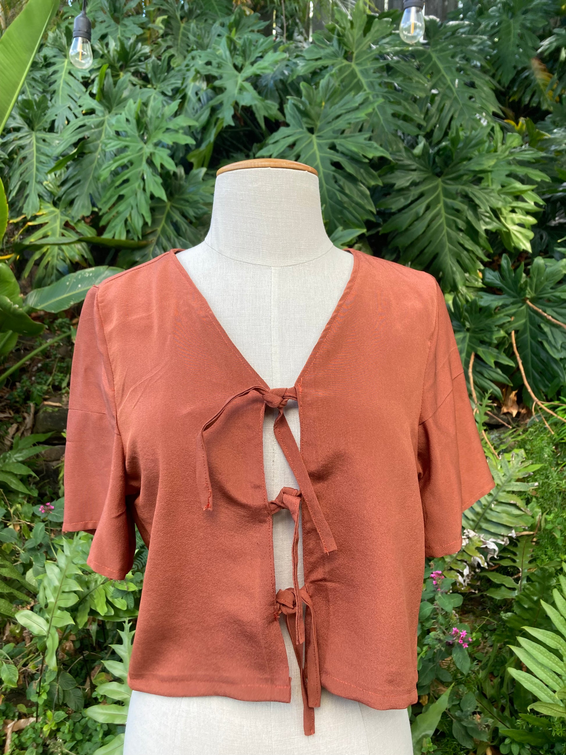 Front Tie Top - Orange Kimono Silk