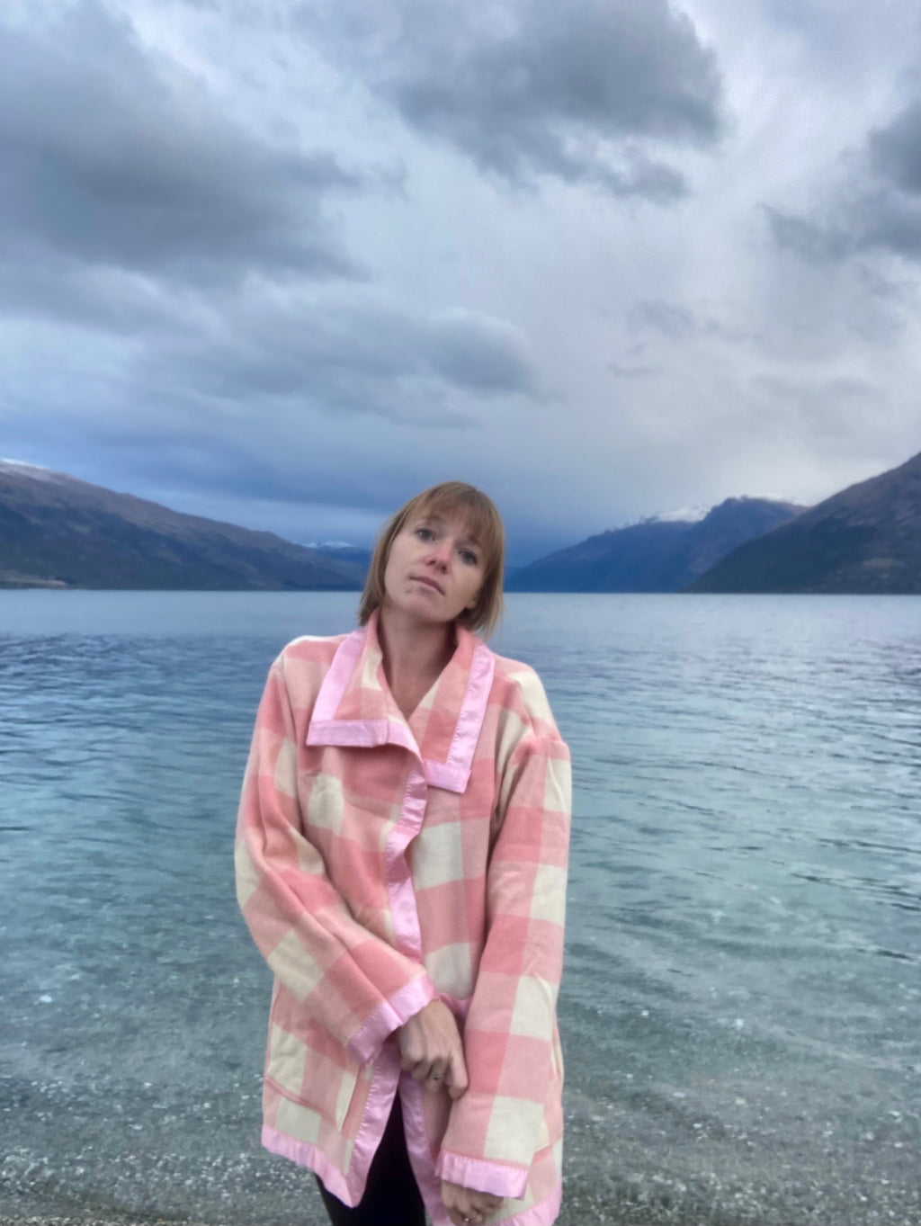 Blanket Coat - S - Pink Check