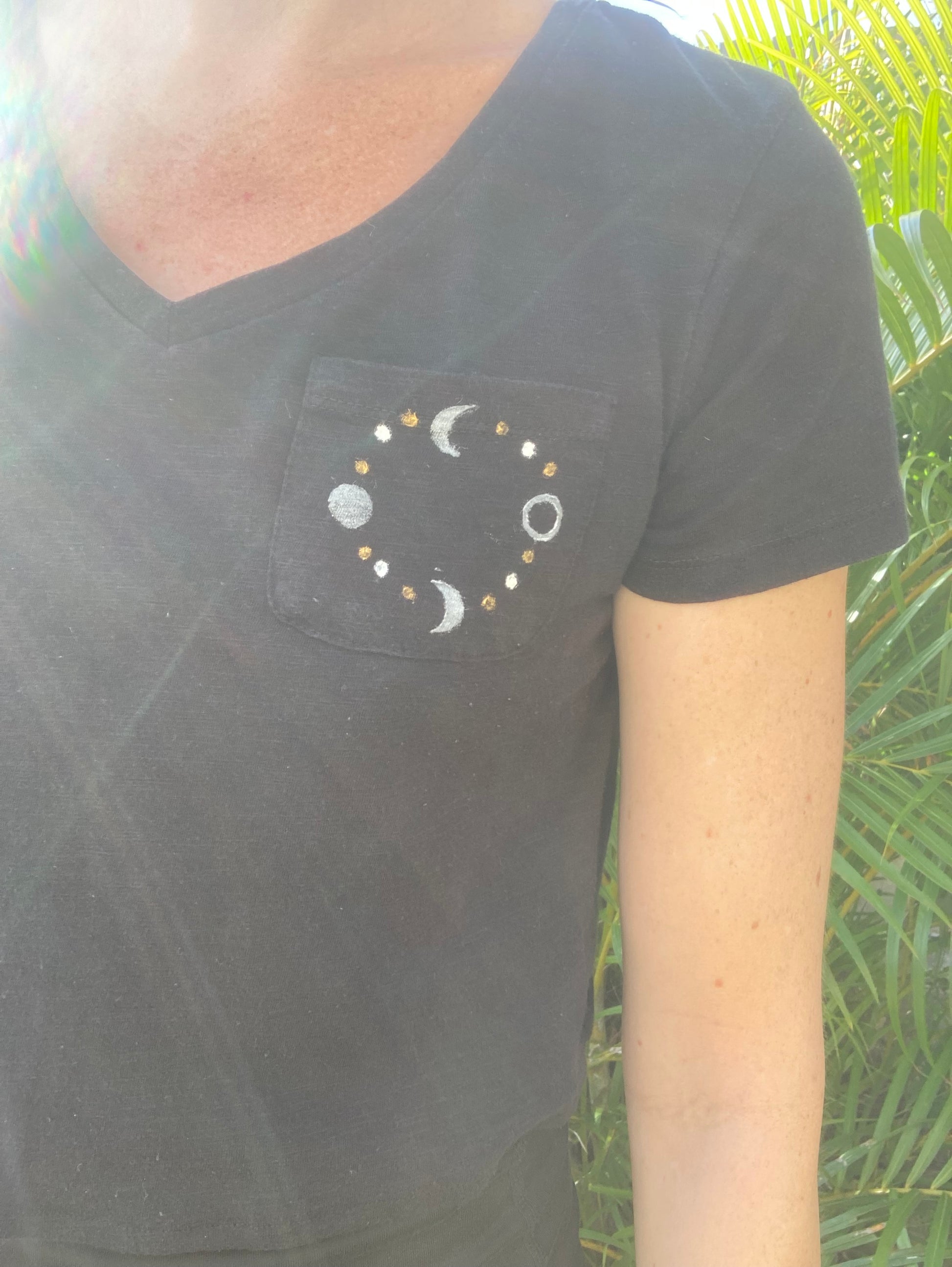 Moon Phase Hand Stamped Tee - Black