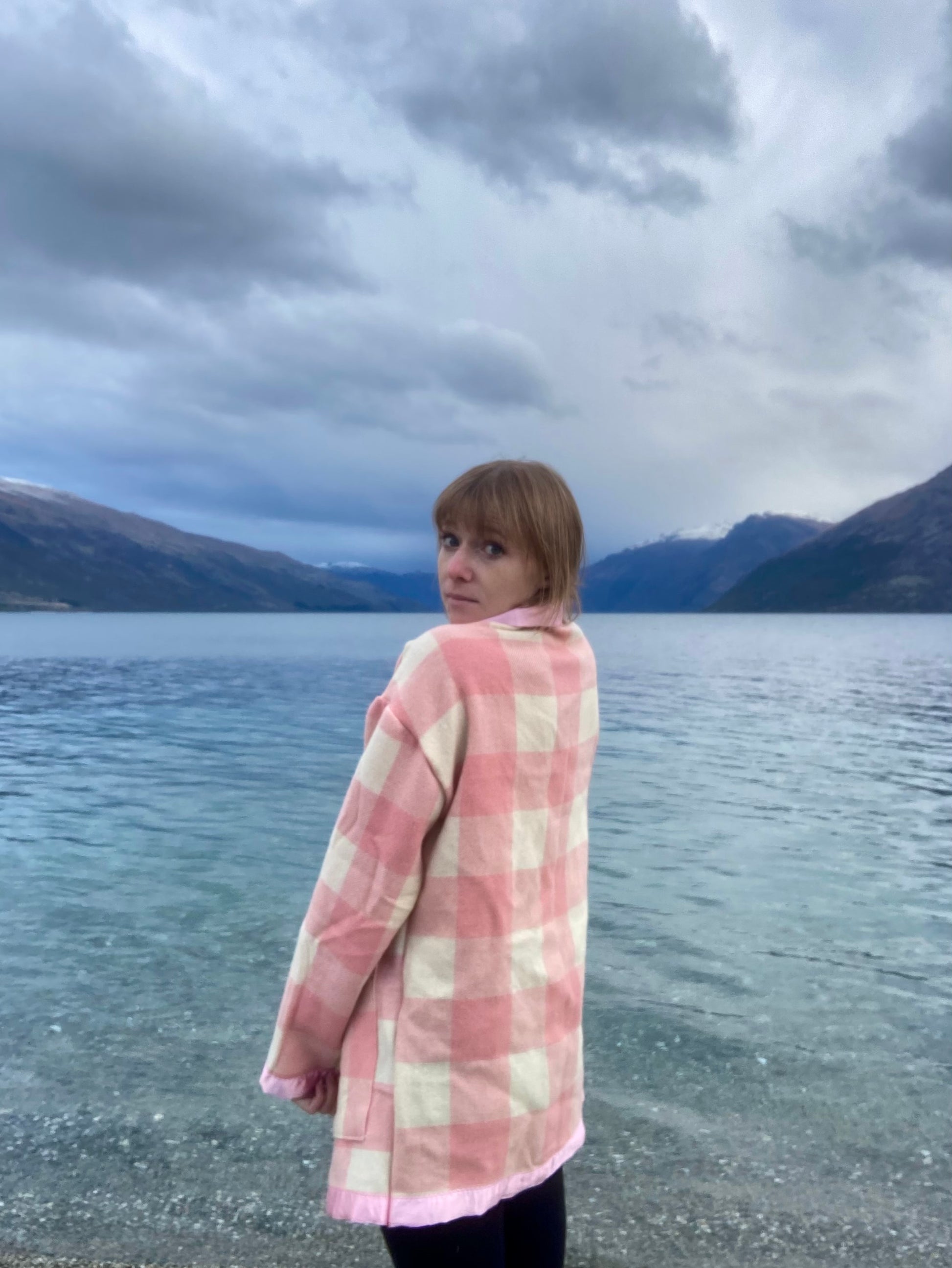 Blanket Coat - S - Pink Check
