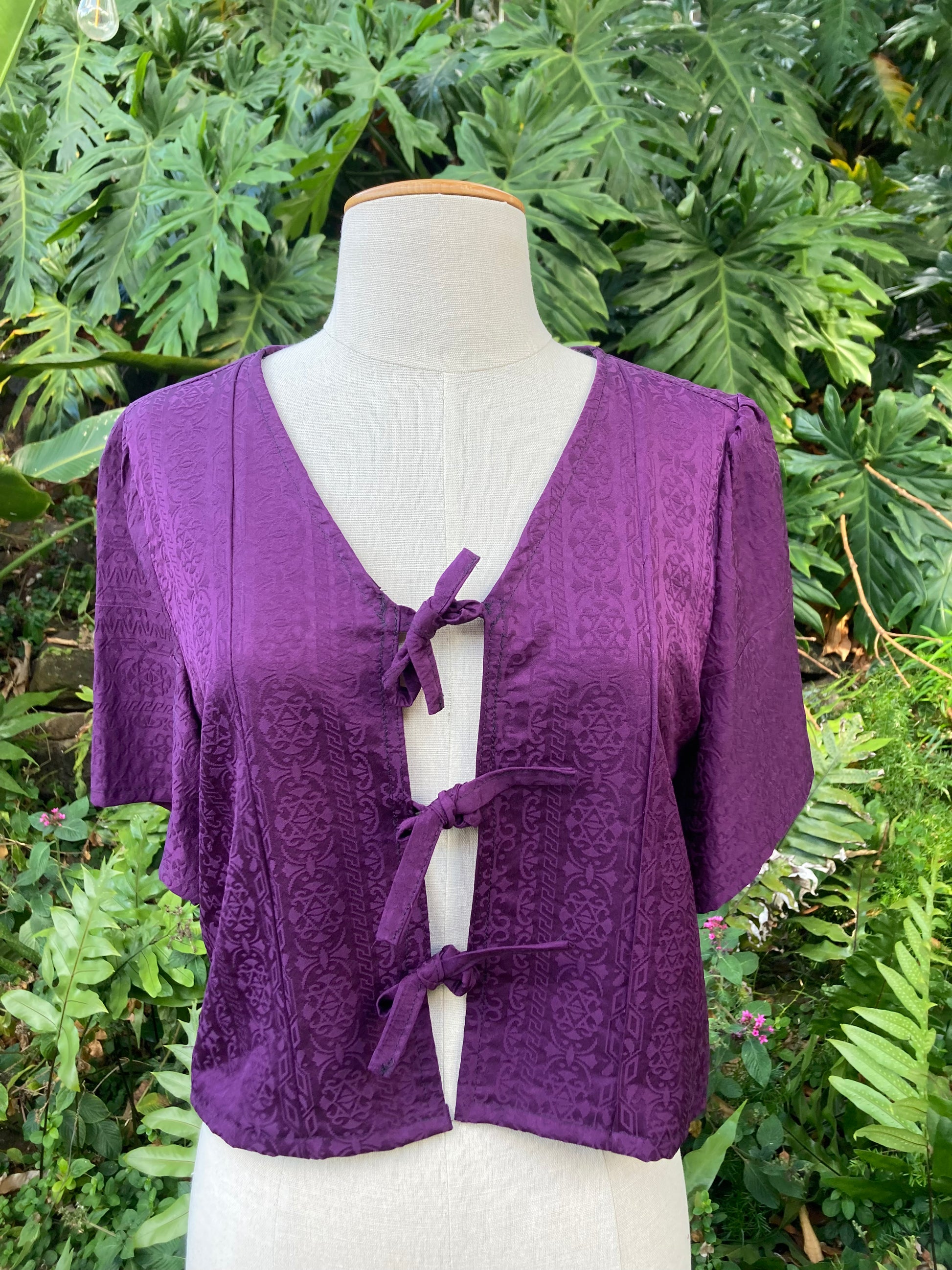 Front Tie Top - Purple Kimono Silk