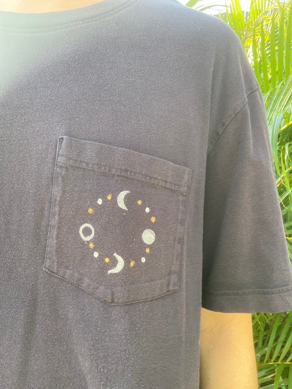 Moon Phase Hand Stamped Tee - Navy