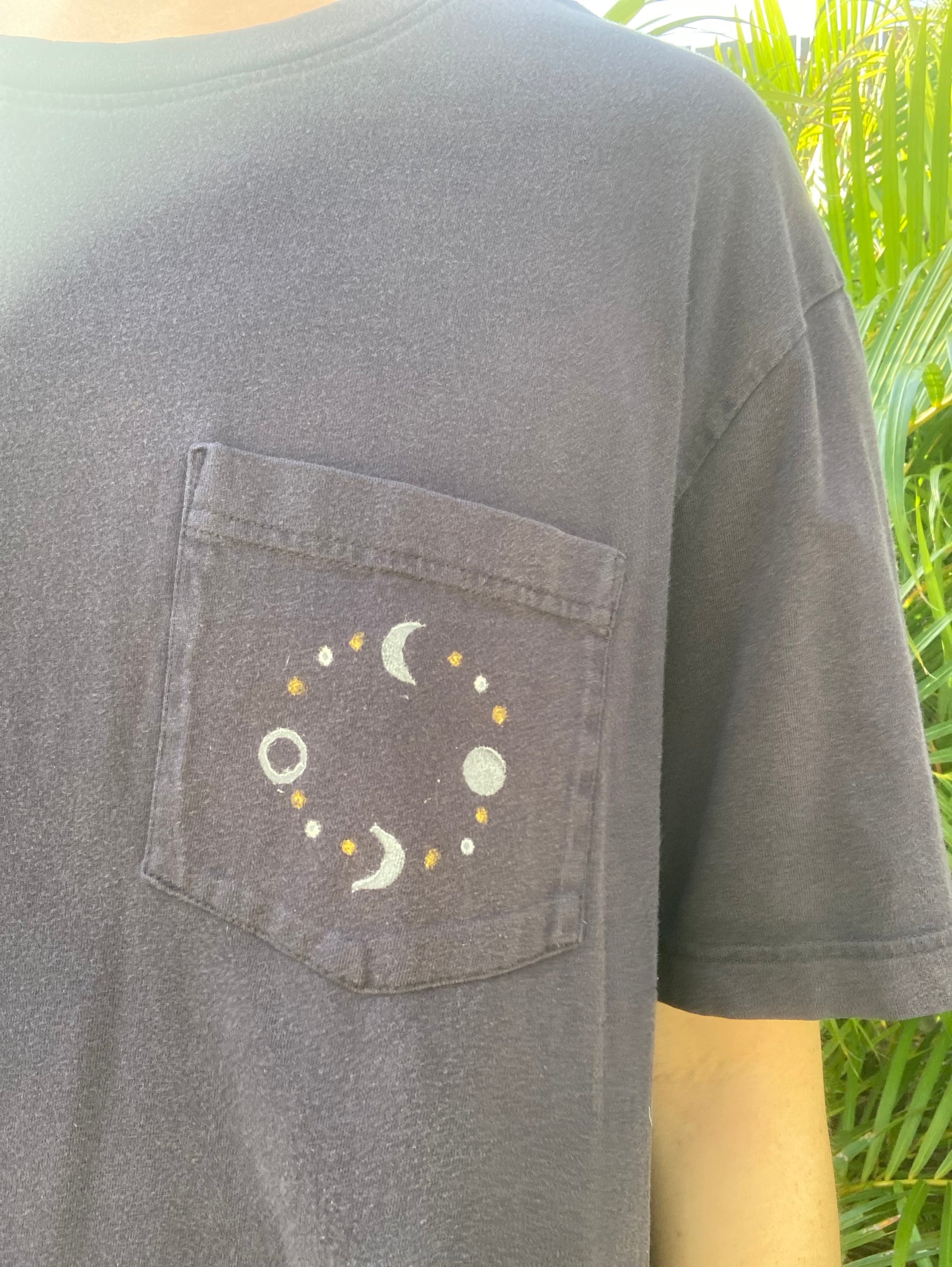 Moon Phase Hand Stamped Tee - Navy
