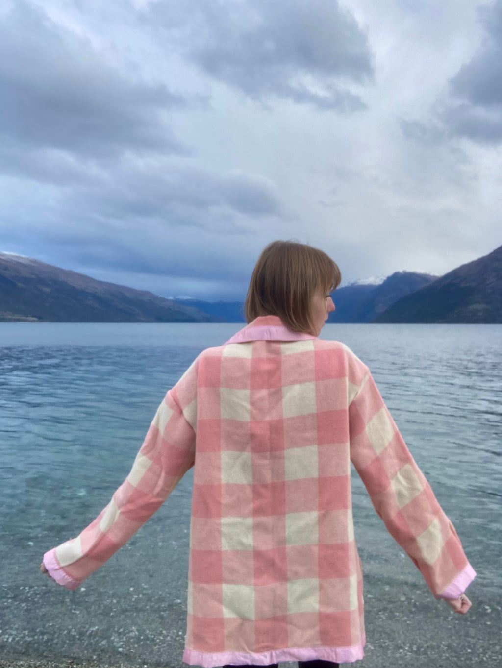 Blanket Coat - S - Pink Check