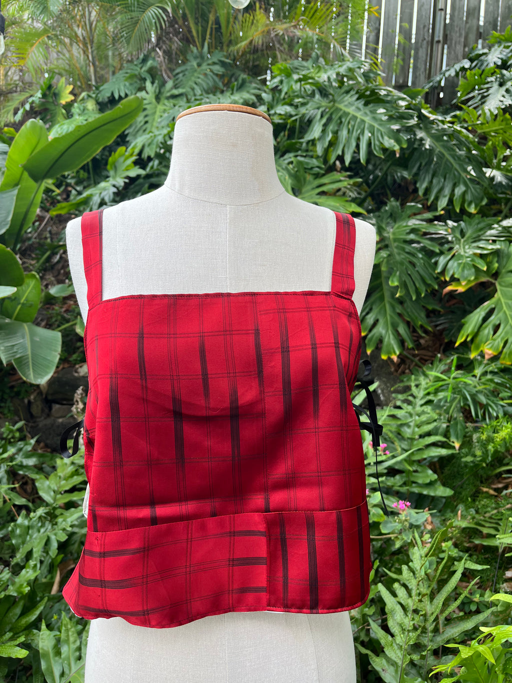 Kimono Silk Side Tie Tank Top - Size 6 - Red Check