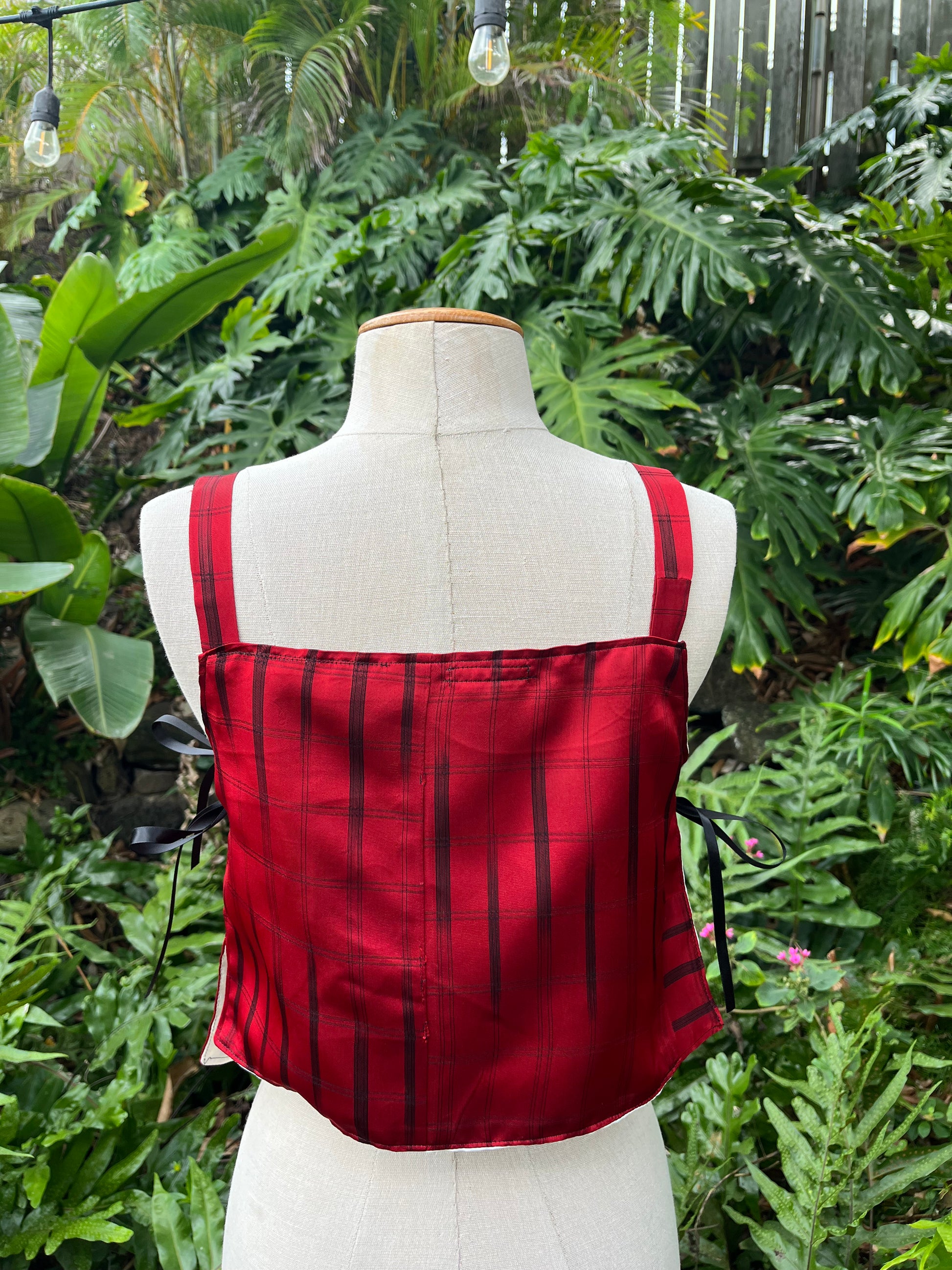 Kimono Silk Side Tie Tank Top - Size 6 - Red Check