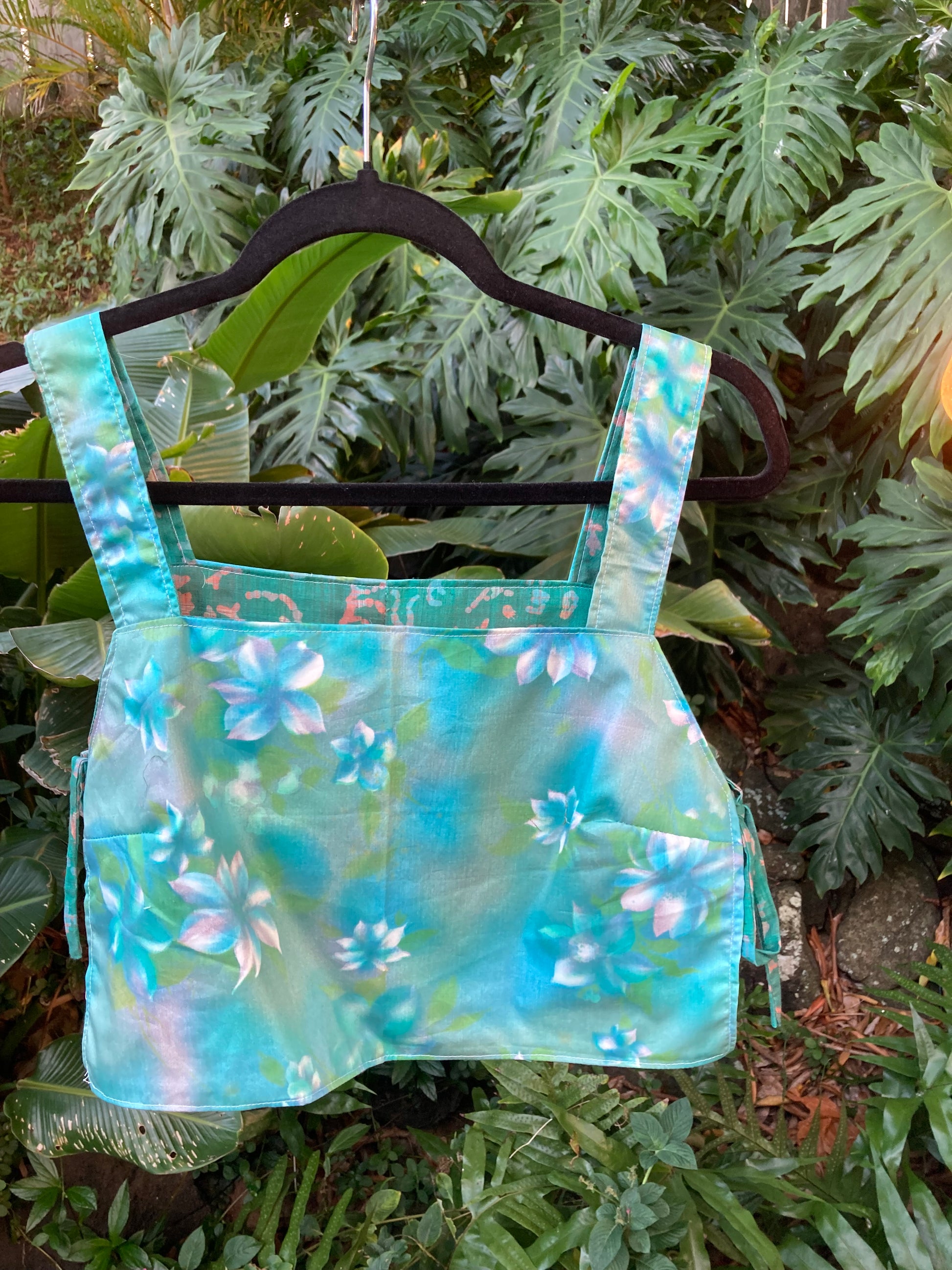 Reversible Side Tie Tank Top - Size 4 - Teal Botanical