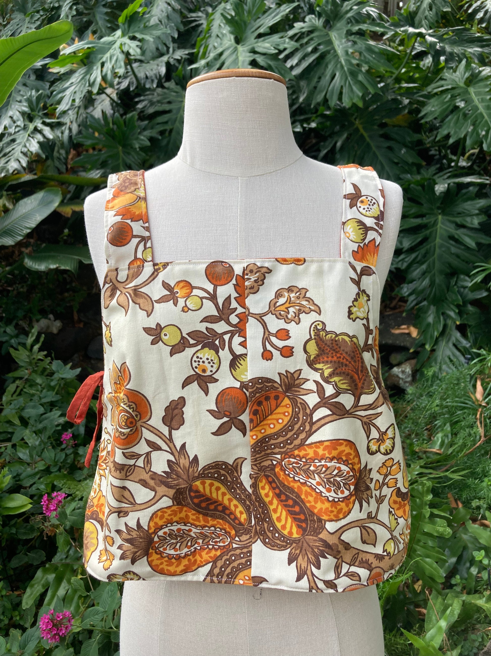 Reversible Side Tie Tank Top - Size 6 - 70's Orange Floral