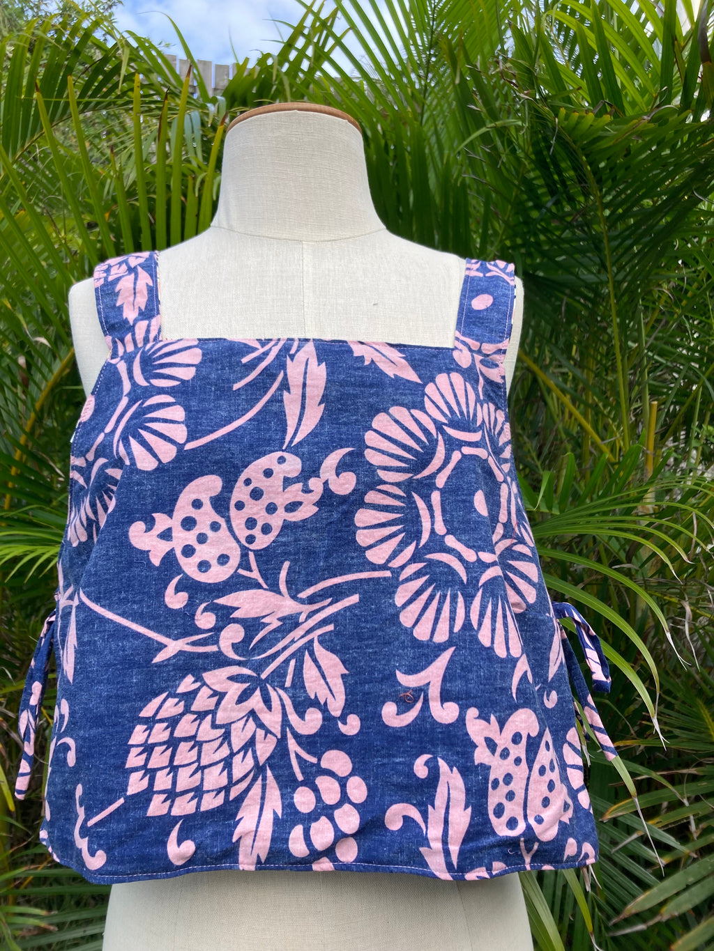 Reversible Side Tie Tank Top - Size 12 - Navy/Pink Floral